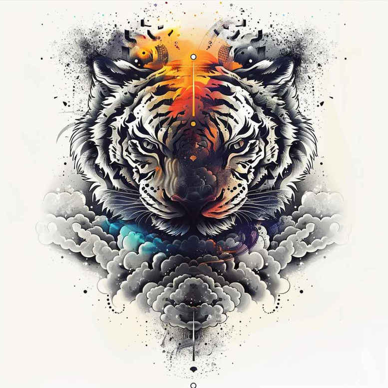 tiger-with-color – tattoo design ideas free ai generated – realism-lifelike – for-upper-thigh – Gallery: tigers-inkby-ai