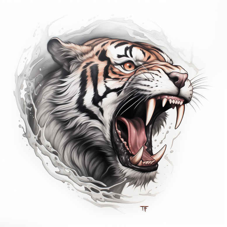 tiger-with-color – tattoo design ideas free ai generated – surrealism-psychic-energy – for-calf – Gallery: tigers-inkby-ai