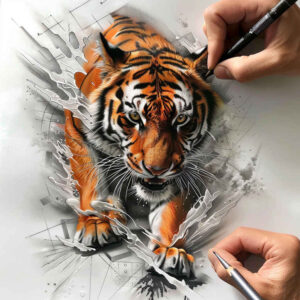 tiger-with-dots – tattoo design ideas free ai generated – realism-smooth-gradients – for-lower-arm – Gallery: tigers-inkby-ai
