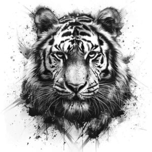 tiger-with-energy – tattoo design ideas free ai generated – surrealism-floating-elements – for-upper-back – Gallery: tigers-inkby-ai