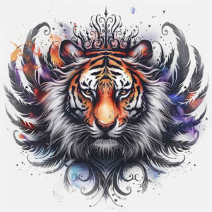 tiger-with-expression – tattoo design ideas free ai generated – neotraditional-bold-highlights – for-upper-thigh – Gallery: tigers-inkby-ai