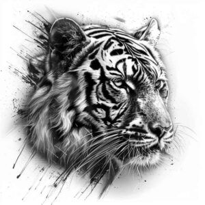 tiger-with-flowing-lines – tattoo design ideas free ai generated – neotraditional-refined-lines – for-wrist-side – Gallery: tigers-inkby-ai