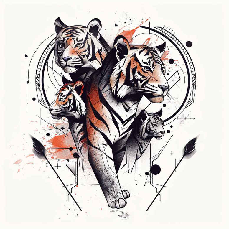 tiger-with-flowing-lines – tattoo design ideas free ai generated – surrealism-distorted-perspective – for-toe – Gallery: tigers-inkby-ai