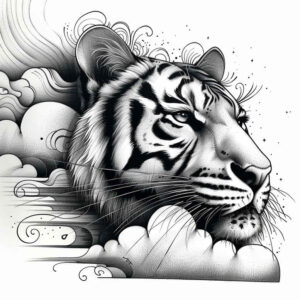 tiger-with-geometric-detail – tattoo design ideas free ai generated – realism-photo-ink – for-elbow – Gallery: tigers-inkby-ai