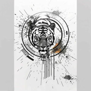 tiger-with-geometric-detail – tattoo design ideas free ai generated – realism-sharp-focus – for-upper-chest – Gallery: tigers-inkby-ai
