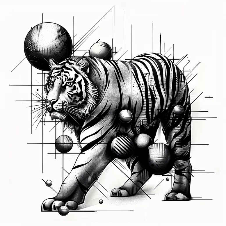 tiger-with-geometric-detail – tattoo design ideas free ai generated – surrealism-unreal – for-biceps – Gallery: tigers-inkby-ai