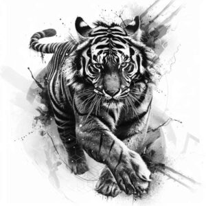 tiger-with-light-effect – tattoo design ideas free ai generated – neotraditional-rich-shading – for-upper-chest – Gallery: tigers-inkby-ai