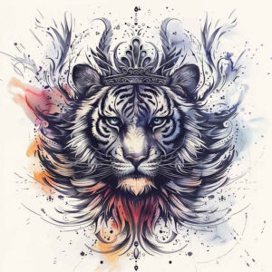 tiger-with-light-effect – tattoo design ideas free ai generated – surrealism-dynamic-shapes – for-shin – Gallery: tigers-inkby-ai