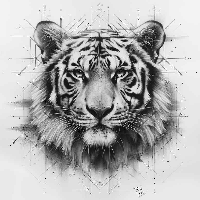 tiger-with-organic-lines – tattoo design ideas free ai generated – surrealism-ambiguous-space – for-abdomen – Gallery: tigers-inkby-ai