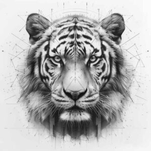 tiger-with-ornament – tattoo design ideas free ai generated – realism-living-skin – for-upper-thigh – Gallery: tigers-inkby-ai