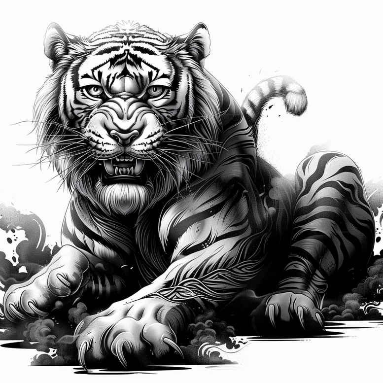 tiger-with-ornament – tattoo design ideas free ai generated – surrealism-psychedelic – for-hip – Gallery: tigers-inkby-ai