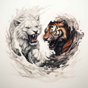 tiger-with-plant-ornaments – tattoo design ideas free ai generated – neotraditional-color-richness – for-calf – Gallery: tigers-inkby-ai