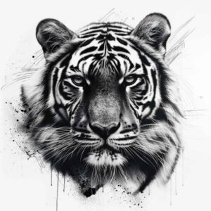 tiger-with-plant-ornaments – tattoo design ideas free ai generated – realism-subtle-saturation – for-upper-thigh – Gallery: tigers-inkby-ai