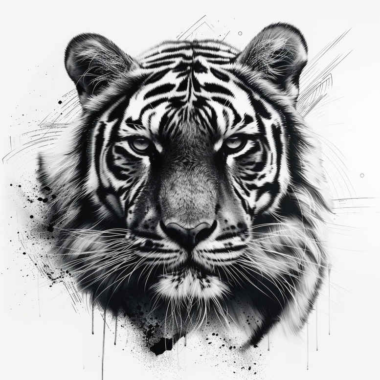 tiger-with-plant-ornaments – tattoo design ideas free ai generated – realism-subtle-saturation – for-upper-thigh – Gallery: tigers-inkby-ai