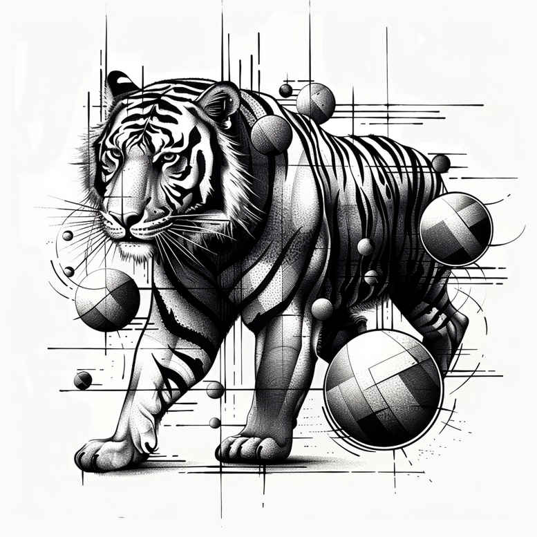 tiger-with-shading – tattoo design ideas free ai generated – realism-mirrored-effect – for-biceps – Gallery: tigers-inkby-ai