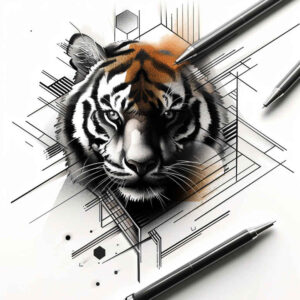 tiger-with-shadow-and-light – tattoo design ideas free ai generated – realism-form-fidelity – for-lower-arm – Gallery: tigers-inkby-ai