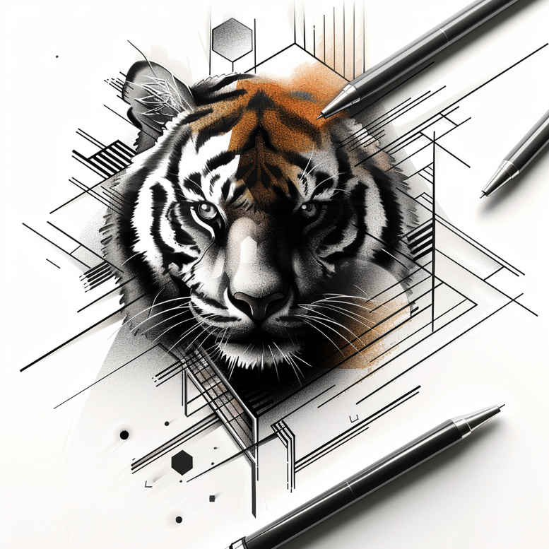 tiger-with-shadow-and-light – tattoo design ideas free ai generated – realism-form-fidelity – for-lower-arm – Gallery: tigers-inkby-ai