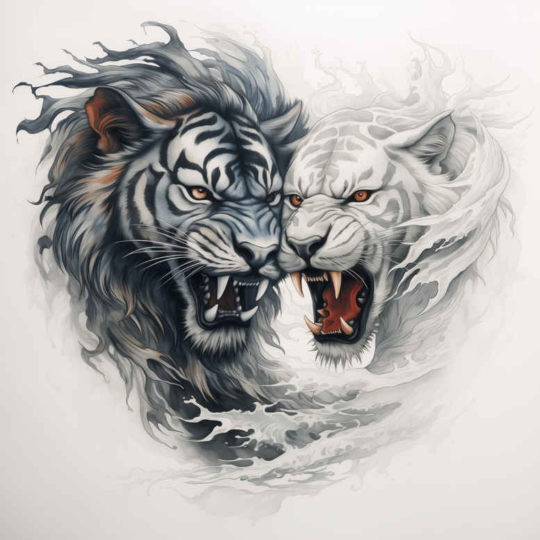 tiger-with-shadow – tattoo design ideas free ai generated – surrealism-dream-motifs – for-biceps – Gallery: tigers-inkby-ai