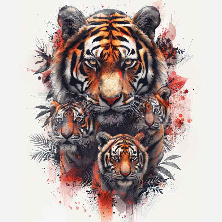 tiger-with-shadow – tattoo design ideas free ai generated – surrealism-esoteric-symbolism – for-upper-chest – Gallery: tigers-inkby-ai