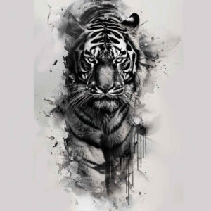 tiger-with-shadow – tattoo design ideas free ai generated – surrealism-morphic-transformation – for-upper-shoulder – Gallery: tigers-inkby-ai