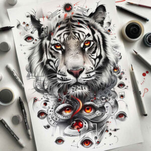 tiger-with-symbolic-meaning – tattoo design ideas free ai generated – realism-visual-accuracy – for-shin – Gallery: tigers-inkby-ai