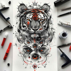 tribal-tiger – tattoo design ideas free ai generated – neotraditional-classic-motifs – for-nape – Gallery: tigers-inkby-ai