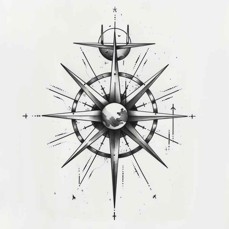 travels tattoo design ideas Realism organic structure antique compass for spine
