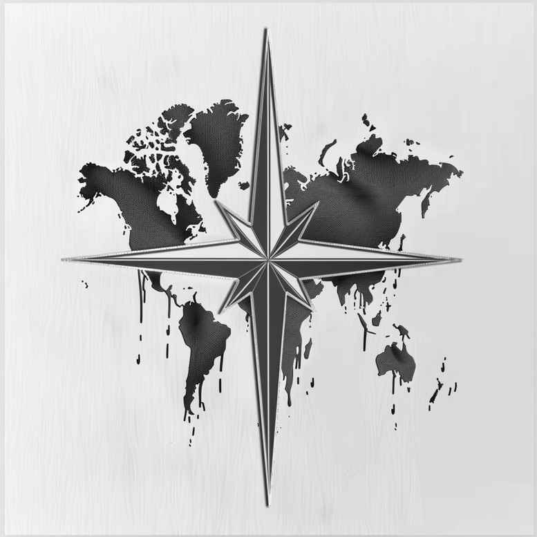 travels tattoo design ideas Neotraditional sharp edges celestial compass symbol of endurance