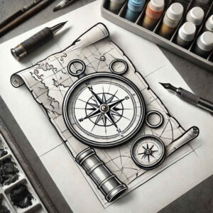 travels tattoo design ideas fine line compass needle for upper chest