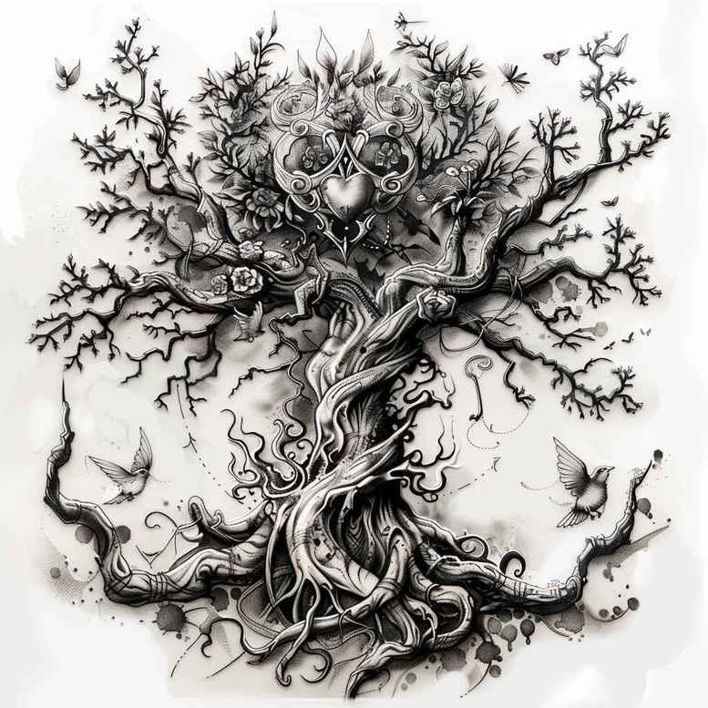 tree-artistic-detail-neotraditional-vivid-hues-for-palm – tattoo design ideas free ai generated – Gallery: trees-inkby-ai