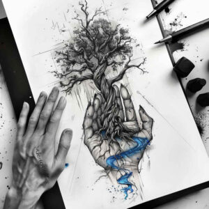 tree-with-light-effect-neotraditional-modern-classic-for-sternum – tattoo design ideas free ai generated – Gallery: trees-inkby-ai