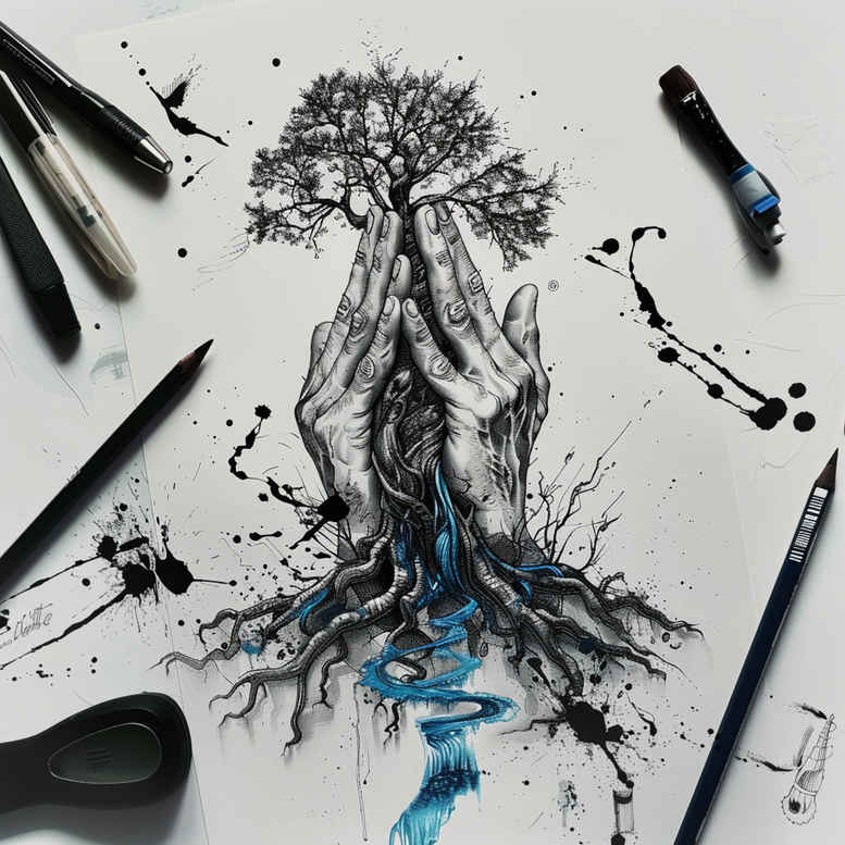 geometric-tree-realism-textured-skin-for-scapula – tattoo design ideas free ai generated – Gallery: trees-inkby-ai