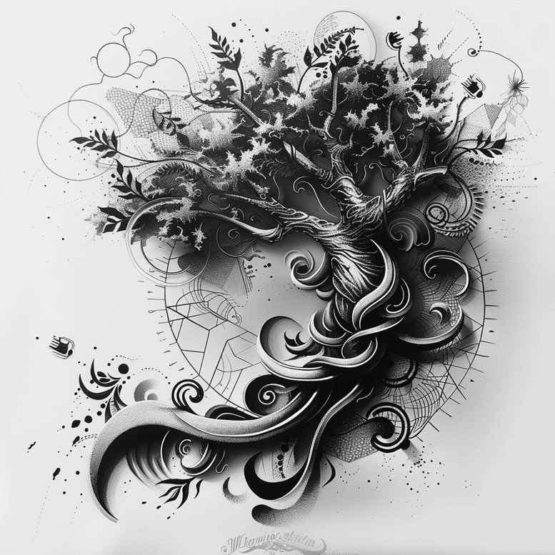 trees tattoo design ideas Surrealism phantasmagoria ancient wood for calf