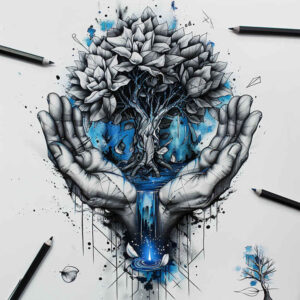 trees tattoo design ideas Surrealism distorted reality leaf detail for neck