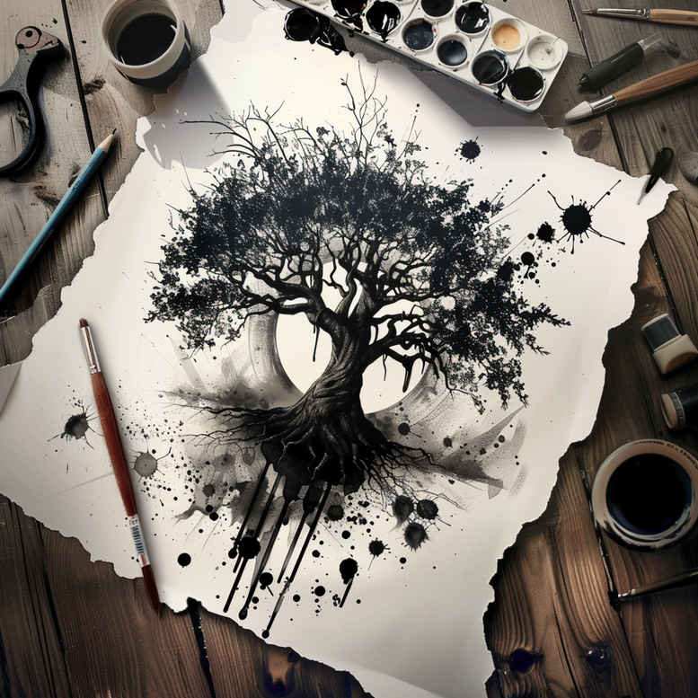 tree-geometric-detail-surrealism-enigmatic-visuals-for-toe – tattoo design ideas free ai generated – Gallery: trees-inkby-ai