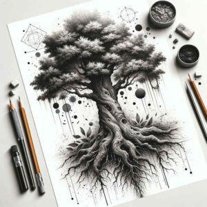 tree-with-motion-surrealism-psychedelic-for-upper-back – tattoo design ideas free ai generated – Gallery: trees-inkby-ai