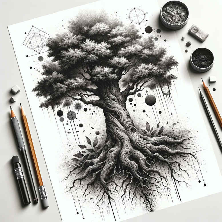 tree-with-motion-surrealism-psychedelic-for-upper-back – tattoo design ideas free ai generated – Gallery: trees-inkby-ai