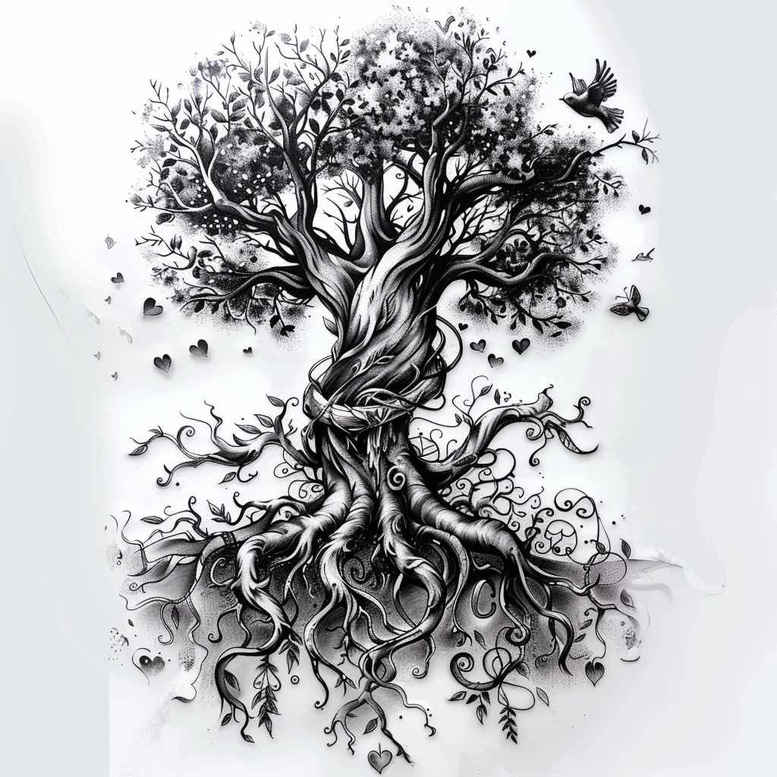 tree-with-flowing-lines-neotraditional-gradient-fills-for-behind-ear – tattoo design ideas free ai generated – Gallery: trees-inkby-ai