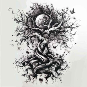 mystical-tree-neotraditional-sharp-edges-for-ankle – tattoo design ideas free ai generated – Gallery: trees-inkby-ai