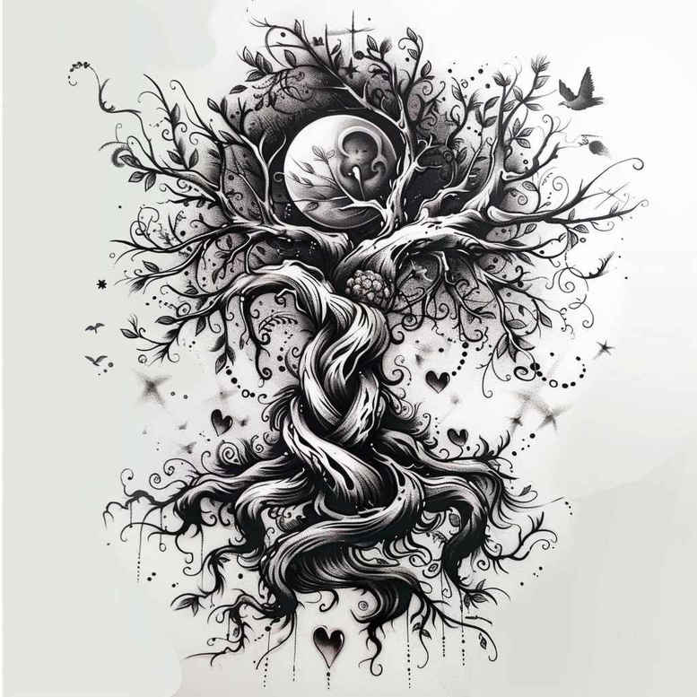 mystical-tree-neotraditional-sharp-edges-for-ankle – tattoo design ideas free ai generated – Gallery: trees-inkby-ai