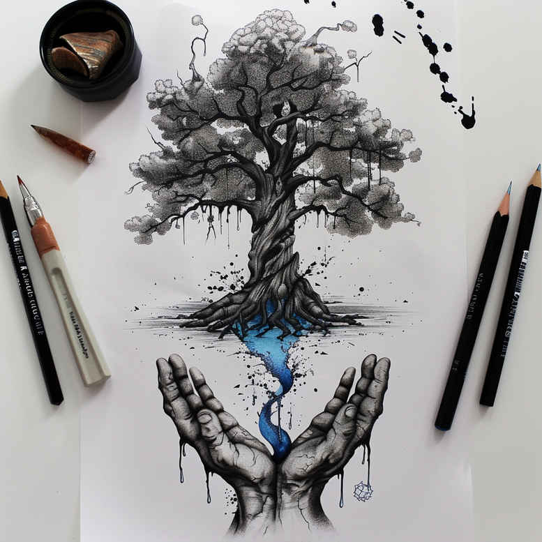 tree-with-dots-neotraditional-dynamic-linework-for-chest – tattoo design ideas free ai generated – Gallery: trees-inkby-ai