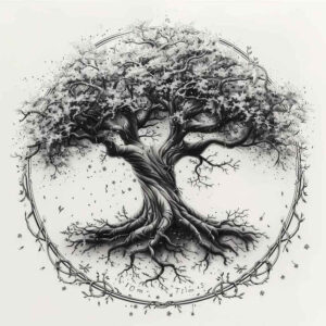 tree-with-dots-neotraditional-enhanced-shading-for-shin – tattoo design ideas free ai generated – Gallery: trees-inkby-ai
