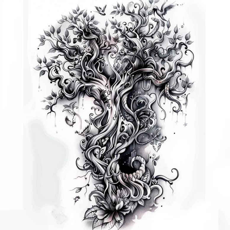 tree-ornamentation-neotraditional-enhanced-color-for-temple – tattoo design ideas free ai generated – Gallery: trees-inkby-ai