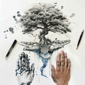 tree-protection-motif-surrealism-visionary-for-back-of-neck – tattoo design ideas free ai generated – Gallery: trees-inkby-ai