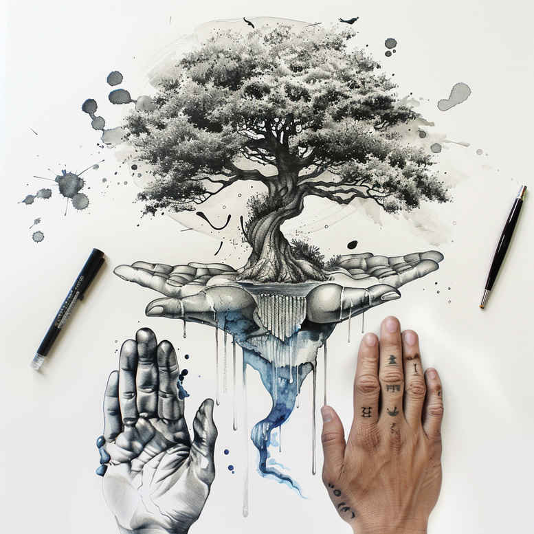 tree-protection-motif-surrealism-visionary-for-back-of-neck – tattoo design ideas free ai generated – Gallery: trees-inkby-ai