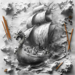 drakkar-with-lines-realism-crisp-detail-for-behind-ear – tattoo design ideas free ai generated – Gallery: viking-ships-inkby-ai