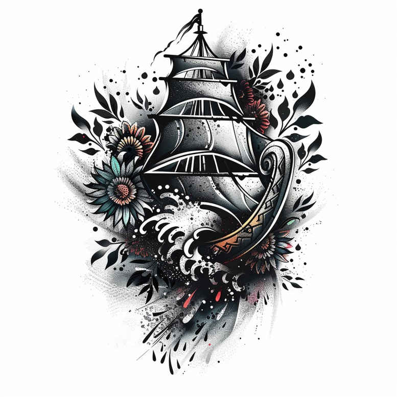 viking-ships-with-flowing-lines-realism-tattoo-reflection-for-ankle – tattoo design ideas free ai generated – Gallery: viking-ships-inkby-ai