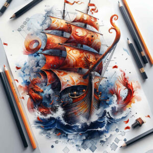 drakkar-with-adventure-motif-realism-refined-lines-for-sternum – tattoo design ideas free ai generated – Gallery: viking-ships-inkby-ai