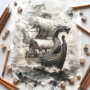 drakkar-with-shadow-and-light-realism-micro-detail-for-temple – tattoo design ideas free ai generated – Gallery: viking-ships-inkby-ai