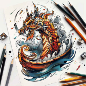 viking-ships-freedom-motif-neotraditional-decorative-flourishes-for-sternum – tattoo design ideas free ai generated – Gallery: viking-ships-inkby-ai